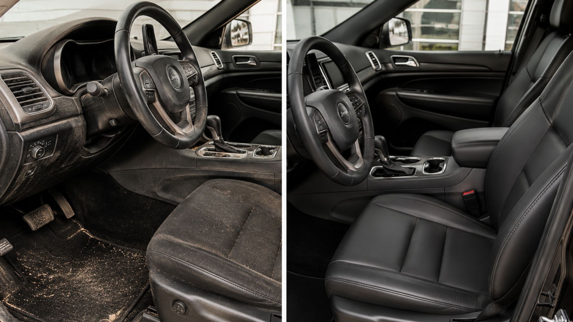 Interior detailing before and after comparison